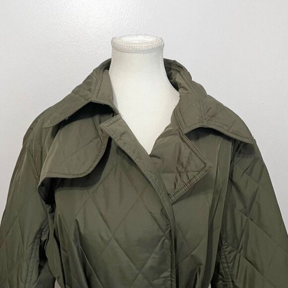 NWT REBECCA MINKOFF OLIVE GREEN QUILTED BELTED TRENCH COAT RM-551 - L - Picture 4 of 13